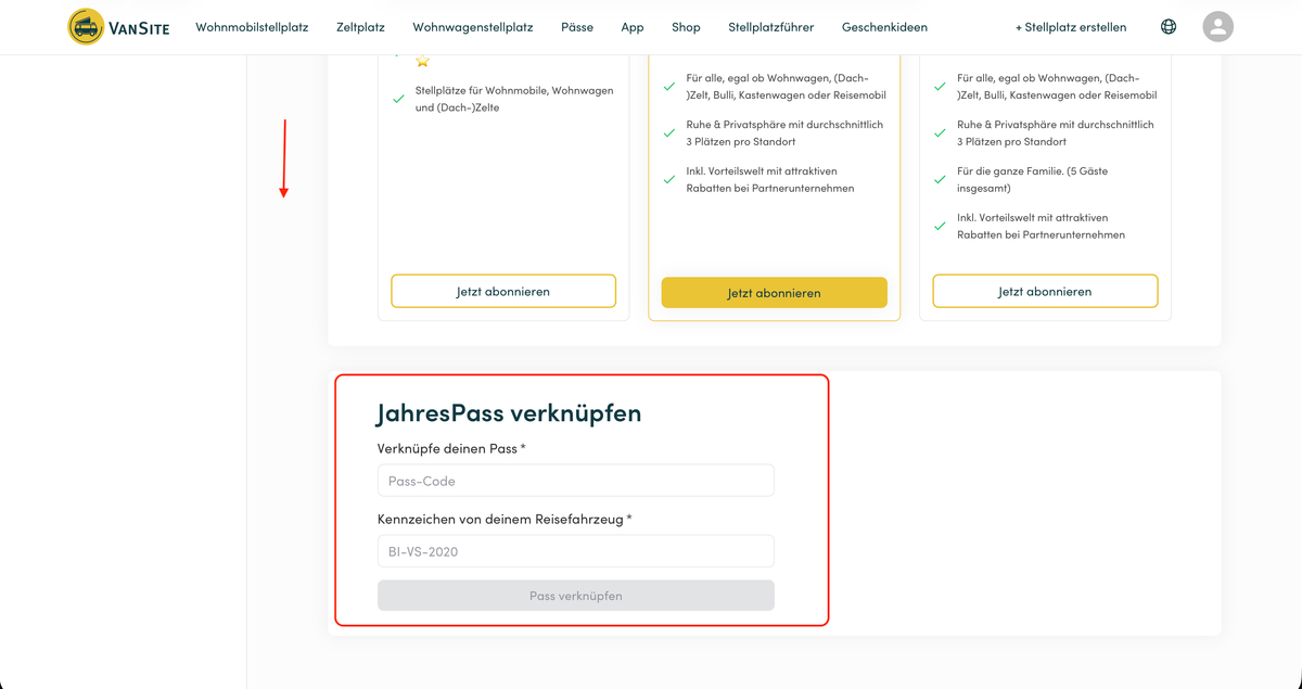 Bestehenden Jahrespass/ 25Pass hinterlegen (Desktop-Variante)