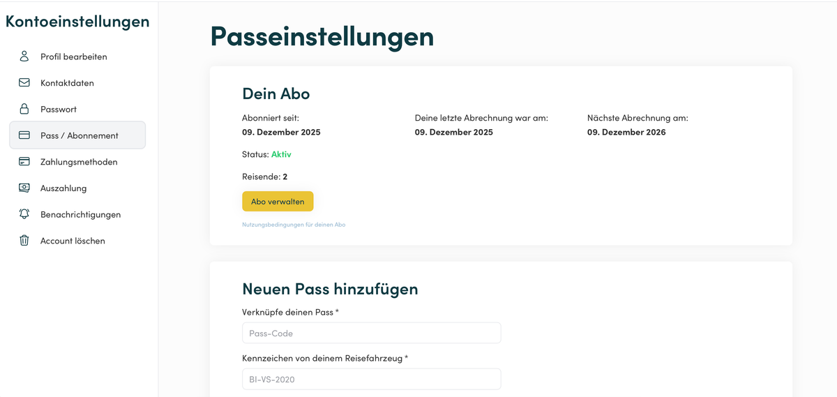Bestehendes Jahrespass / 25Pass Abo kündigen (Desktop-Variante)