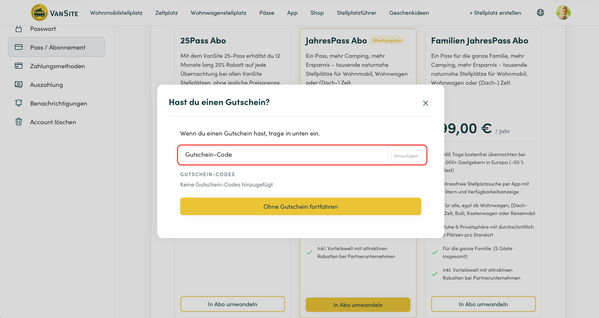 Jahrespass / 25Pass Abo einrichten (Desktop-Variante)