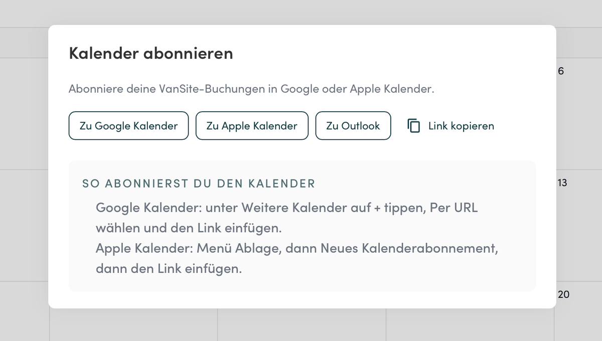 Buchungen im Kalender synchronisieren (Google, Apple & Outlook)